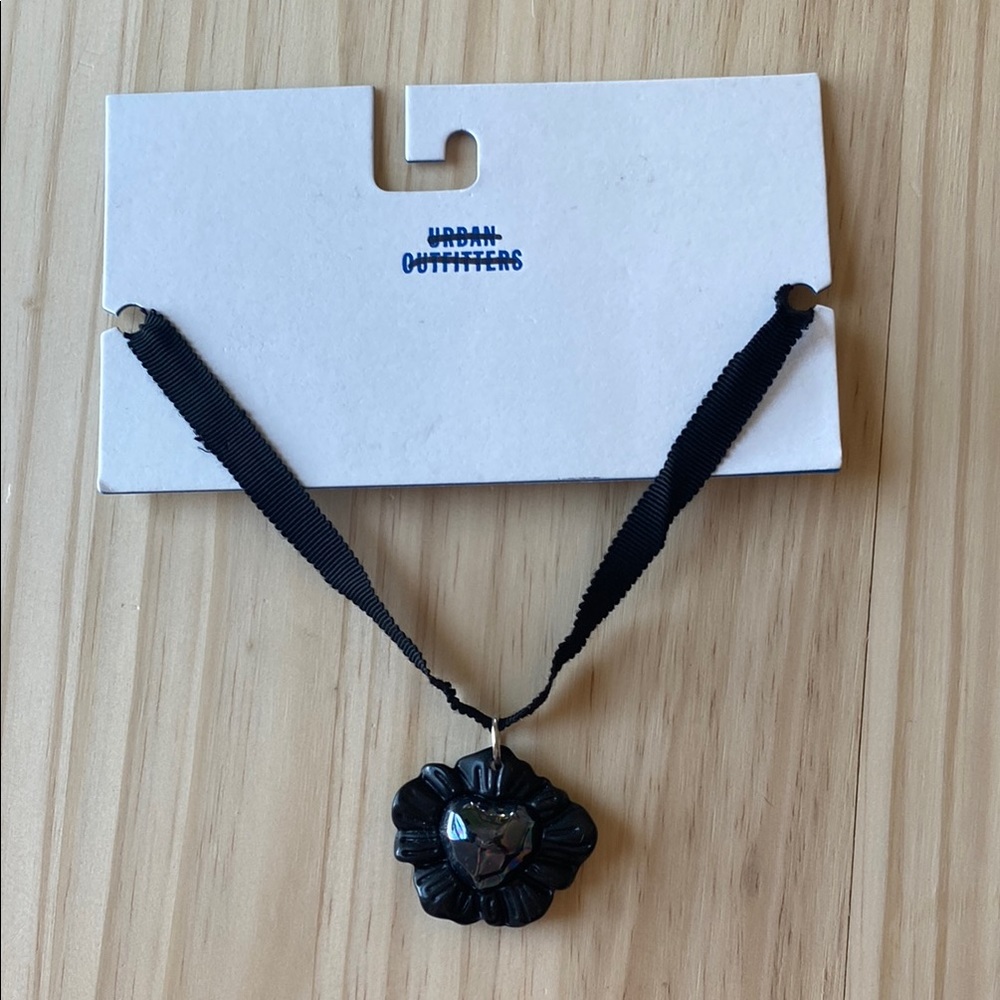 Urban Outfitters Black Floral Pendant Necklace
